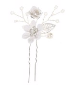 Hårnåle; 2 x hårnåle med  doebbelt blomst og perler, hvid/rosa